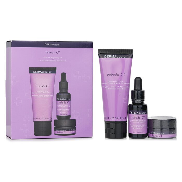 DERMAdoctor Kakadu C Vitamin C Brightening Kit: Daily Cleanser 70ml + 20% Vitamin C Serum 15ml + Eye Souffle 15ml 3pcs